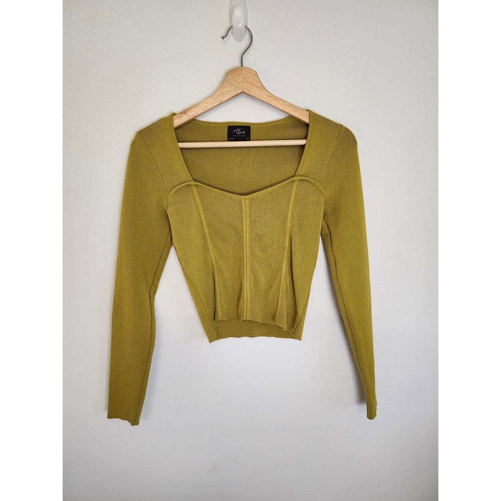 Milk & Honey Olive Green Corset Knit Top Women's L Long Sleeve Y2K - Picture 2 of 8